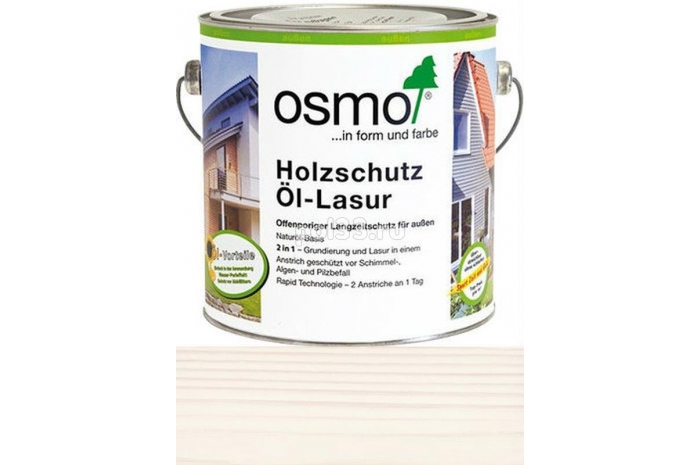 Защитное масло-лазурь для древесины Osmo Holz-Schutz Ol Lasur 900 Белое (не подходит для террас) (2.5 л)